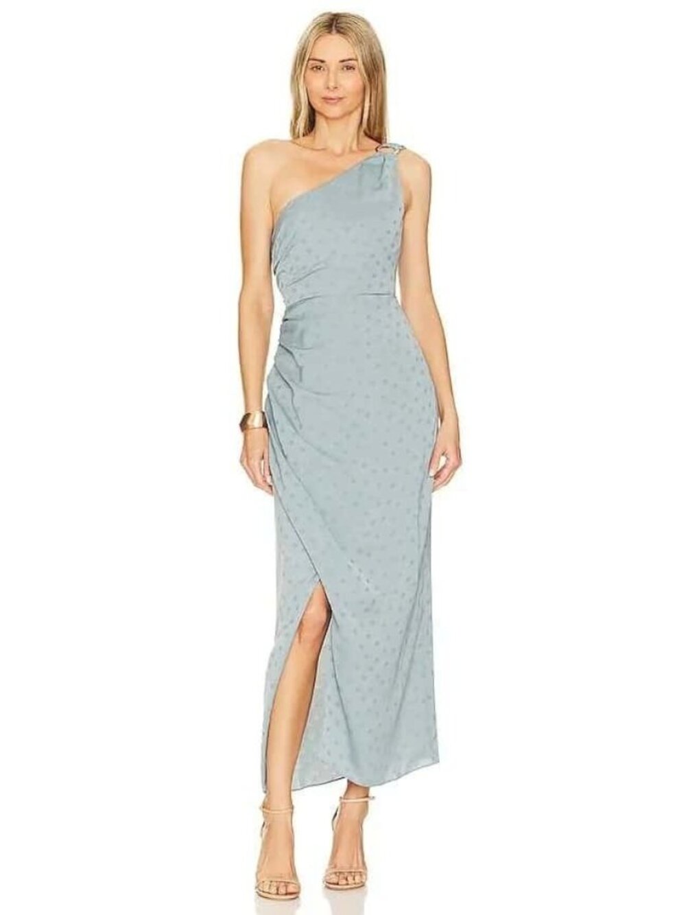 🆕FAVORITE DAUGHTER The Singles Table One Shoulder Gown Dress Polka Dot Blue 2 - Picture 7 of 16